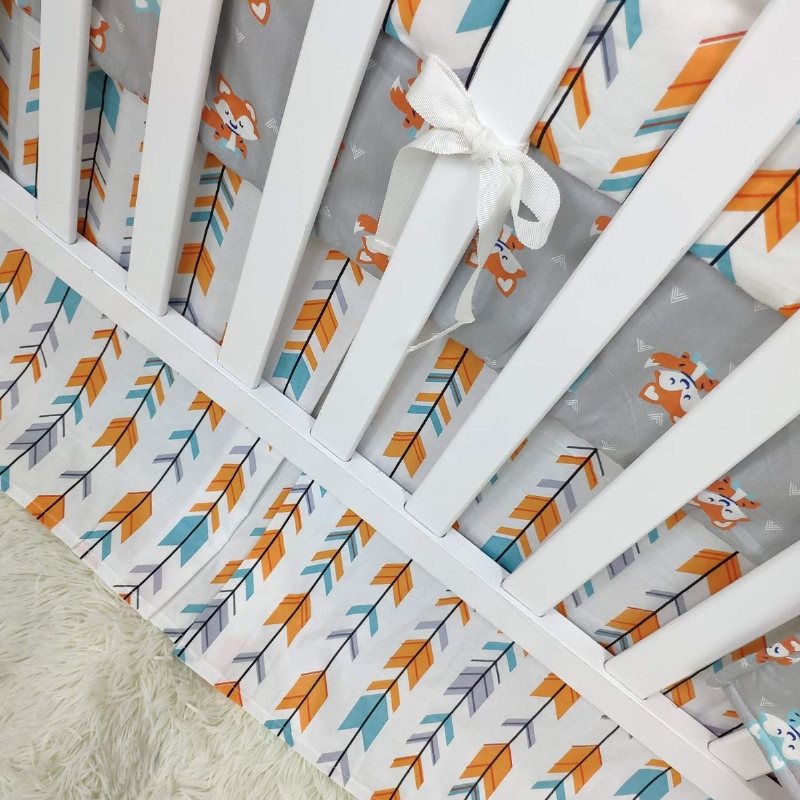 Spjälsängsängsatser För Pojkar Flickor Woodland Fox Arrow Baby Nursery Sängkläder Unisex100 % Andningsbar Bomull