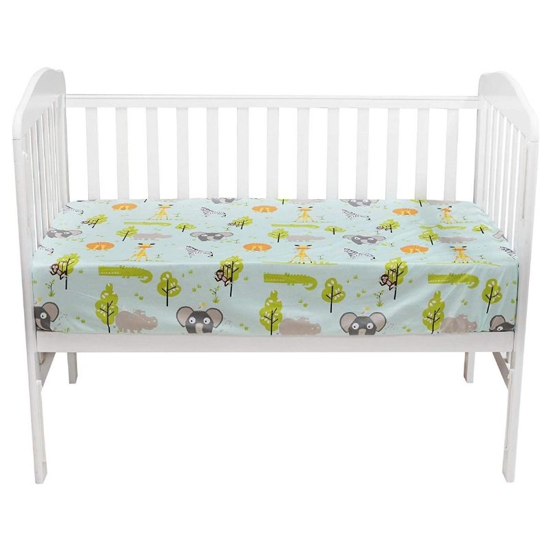 Spjälsängsängset För Pojkar Baby Woodland Spjälsäng Sängkläder Elefanter Zebra Giraffe Lion Tryckt 100 % Egyptisk Bomull Hypoallergenic