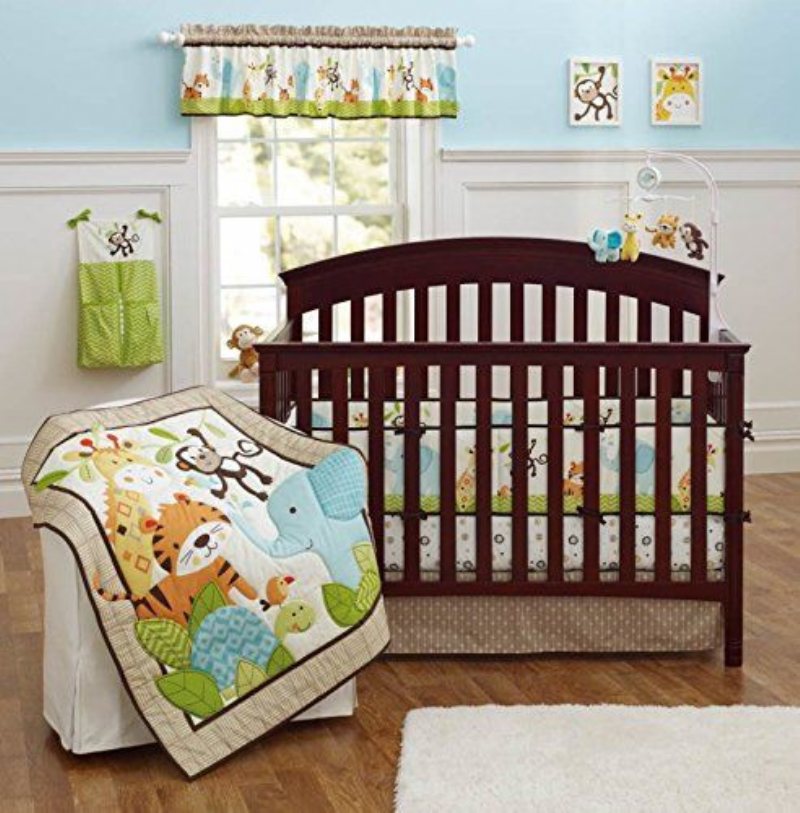 Spjälsängsset För Pojkar Med Stötfångare Nursery Jungle Baby Sängkläder Spjälsäng Set Elephant Monkey 9st Unisex