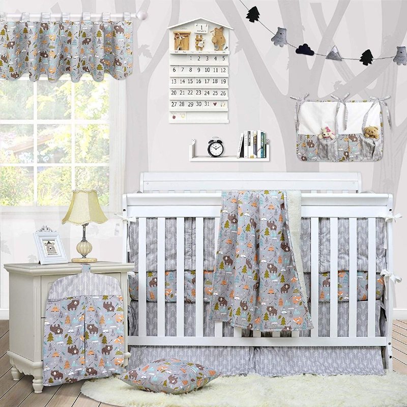 Spjälsängsset För Pojkar Med Stötfångare Woodland Bear Fox Arrow Baby Nursery Sängkläder100 % Allergivänligt Bomull