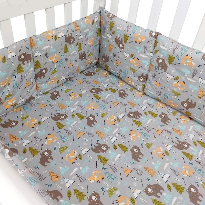 Spjälsängsset För Pojkar Med Stötfångare Woodland Bear Fox Arrow Baby Nursery Sängkläder100 % Allergivänligt Bomull