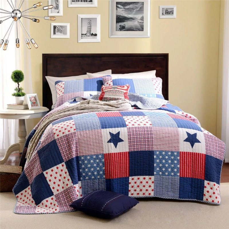 Star Kids Patchwork Twin Quilt Överkast Barn Sängkläder