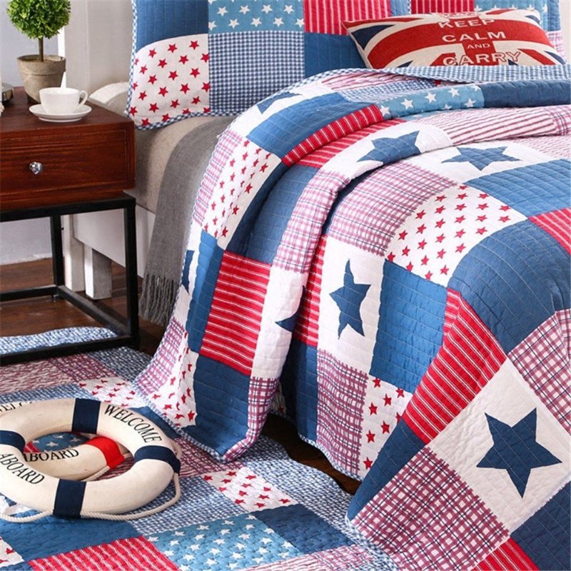 Star Kids Patchwork Twin Quilt Överkast Barn Sängkläder