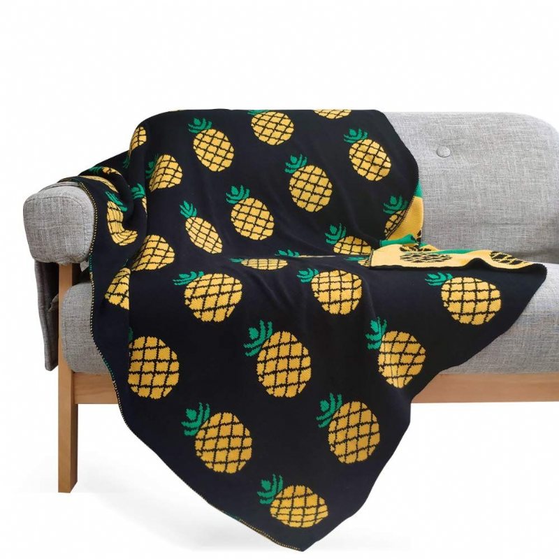 Stickad Ananas Filt Dekorativa Vändbara Filtar För Barnrum Säng Soffa Presentfilt