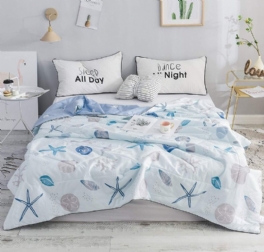 Summer Quilt Nautical Coastal Thin Lätt Täcke Ljusblå 100% Bomull Super Mjuk Vändbar 1 Styck