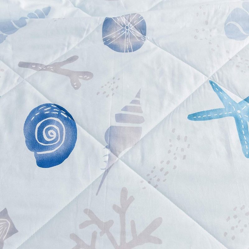 Summer Quilt Nautical Coastal Thin Lätt Täcke Ljusblå 100% Bomull Super Mjuk Vändbar 1 Styck