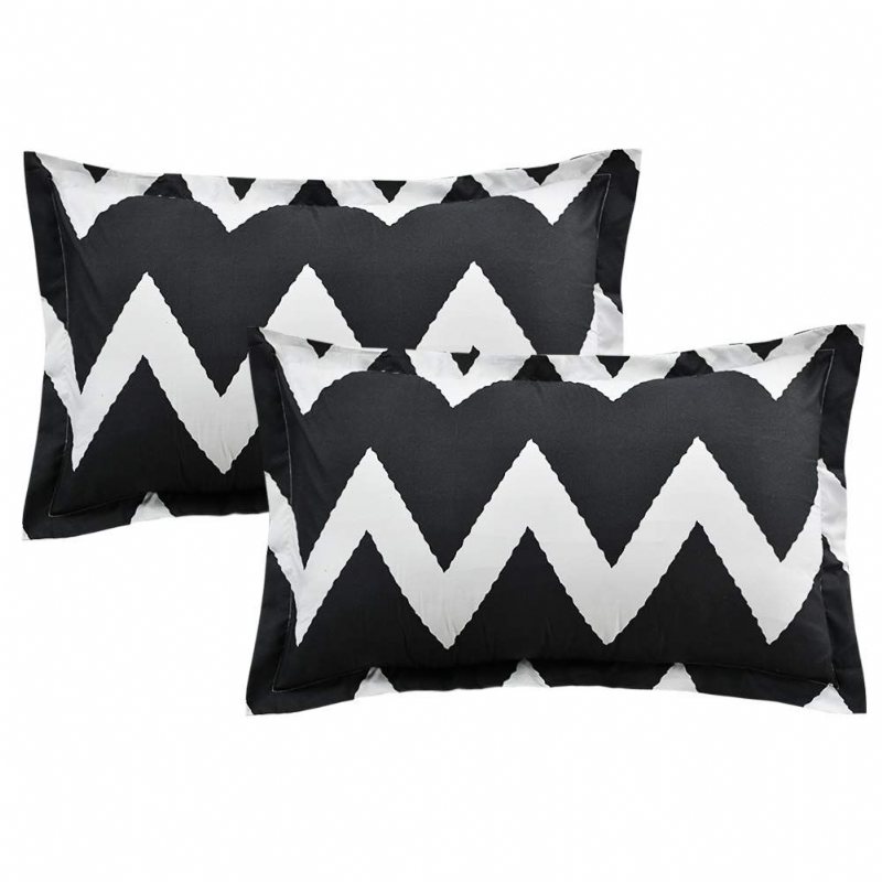 Svart Och Vitt Chevron-bäddset Queen Geometric Påslakanset Med Dragkedja (1 Påslakan + 2 Örngott)