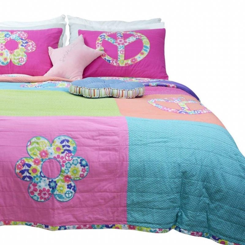 Täckenset För Tjejer I Full Storlek Peace Sign Sängkläder Set Pastell Patchwork Quilt Set 100 % Bomull 3-delad