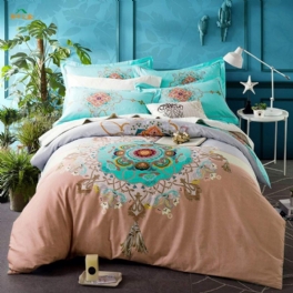 Teal Shabby Floral Girls Påslakan Set Bohemian Sängkläder