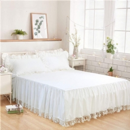 Tofs Ruffle Bed Kjol 100 % Tvättad Bomull Fast Vit Bohemian Boho Sängkläder