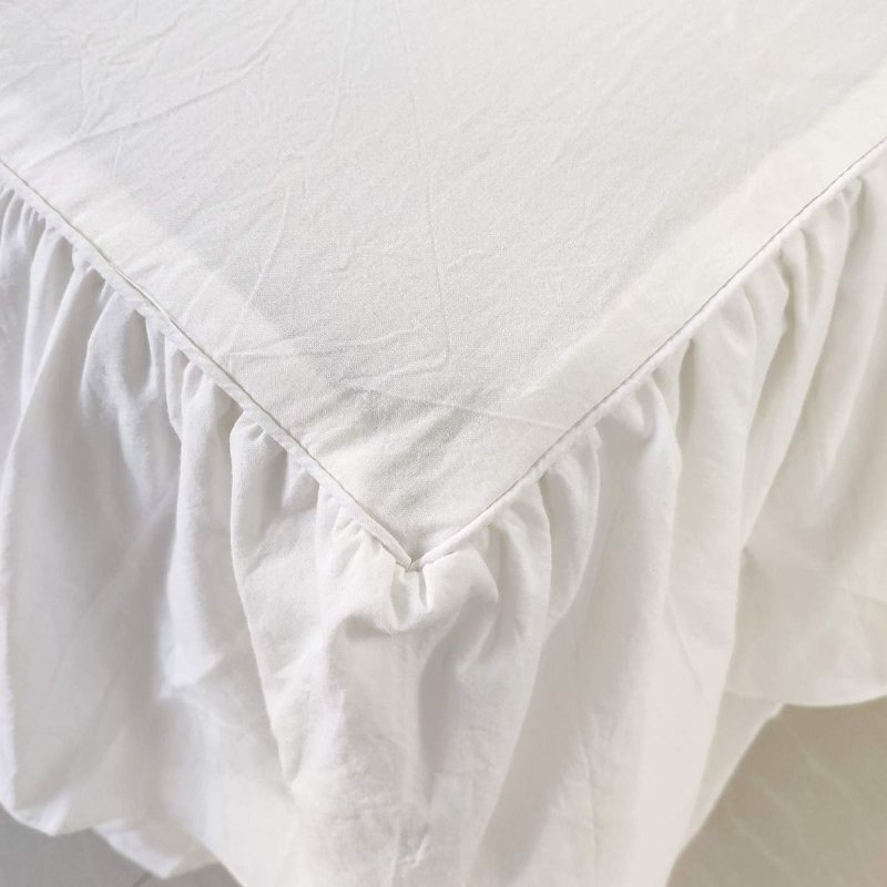 Tofs Ruffle Bed Kjol 100 % Tvättad Bomull Fast Vit Bohemian Boho Sängkläder