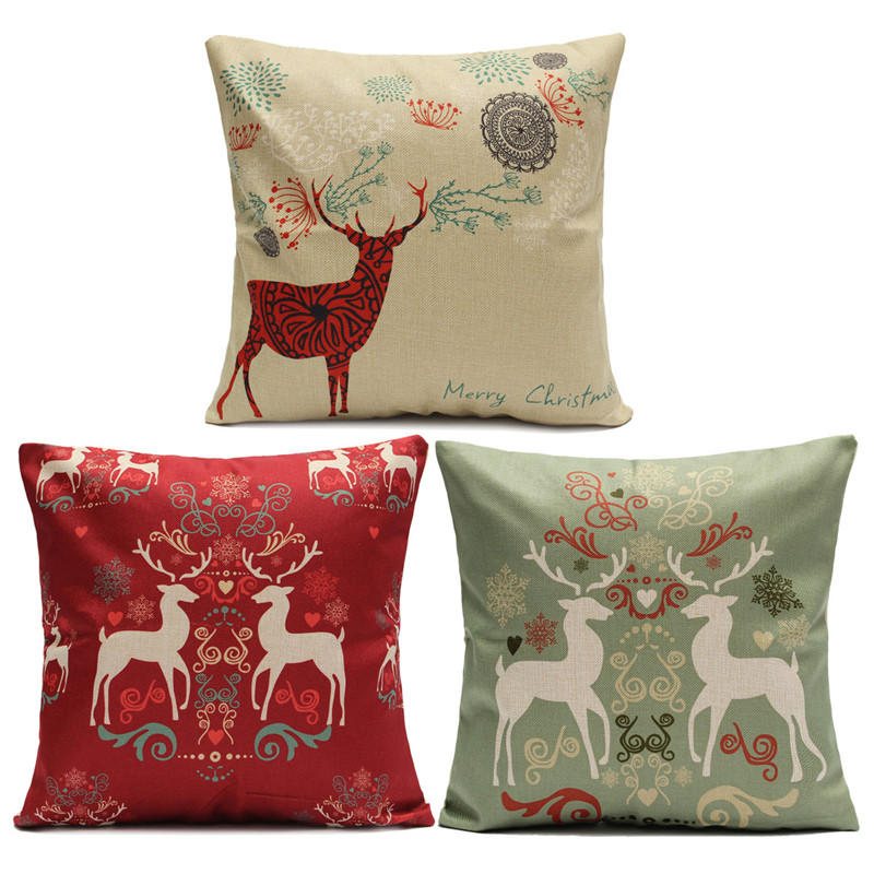 Vintage Christmas Series Deer Throw Kuddfodral Linne Bomull Fyrkantigt Soffkuddfodral