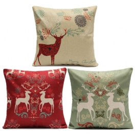 Vintage Christmas Series Deer Throw Kuddfodral Linne Bomull Fyrkantigt Soffkuddfodral