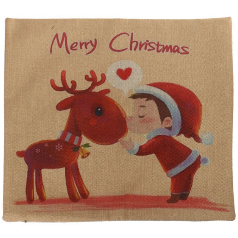 Vintage Christmas Series Deer Throw Kuddfodral Linne Bomull Fyrkantigt Soffkuddfodral