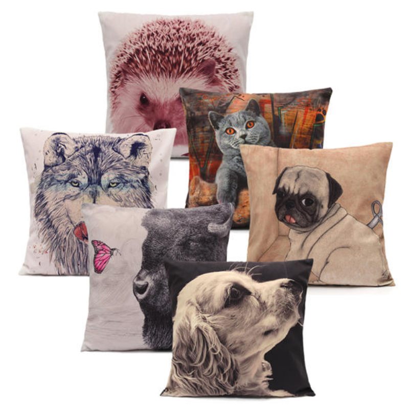 Vivid 3d Animal Kort Plysch Kuddfodral Hemma Soffa Bil