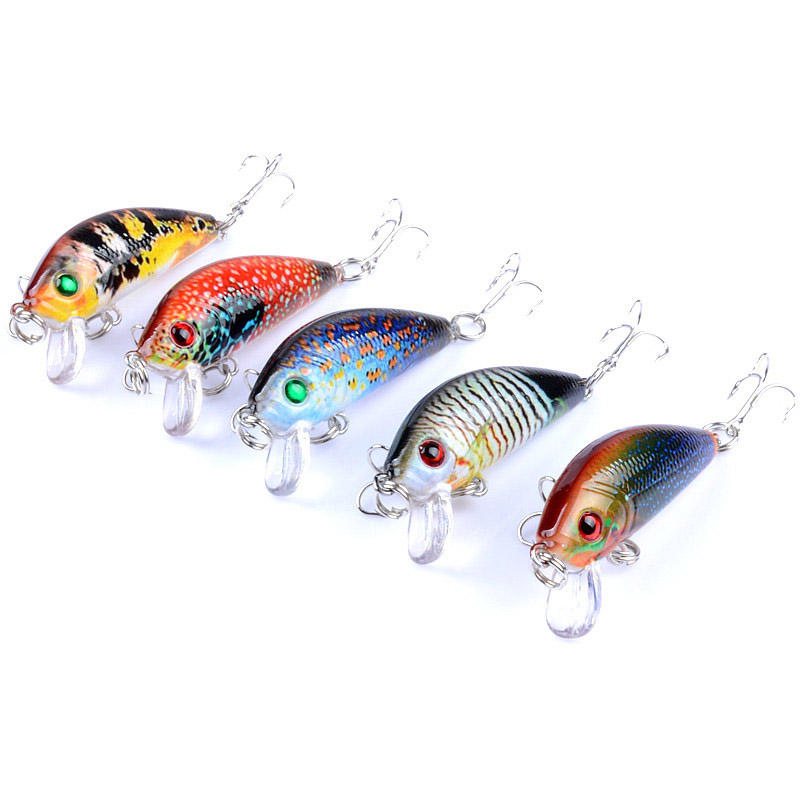 5 St 5cm 3.8g Fiskedrag Wobblers Målning Serie Fiske Topwater Konstgjorda Hårda Beten