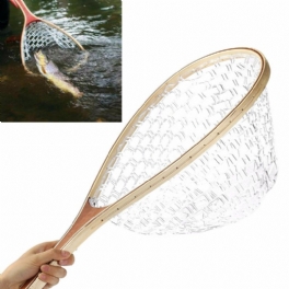 58cm Trähandtag Flugfisk Fiske Landning Öring Klart Gumminät Mesh Fångstredskap