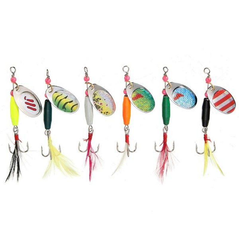 6st Sked Metall Fiskedrag Crankbaits Bass Tackle Krokar Set Spinner Baits