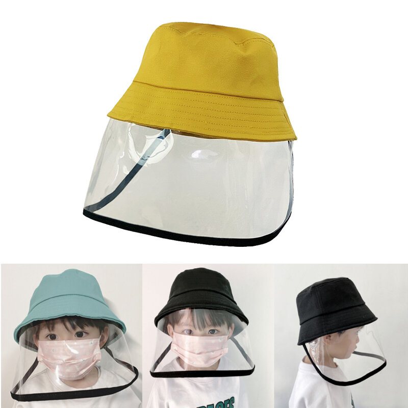 Barn Anti-imma Saliv Dammtät Skyddande Fisherman Bucket Hat Transparent Skyddsmask Hatt