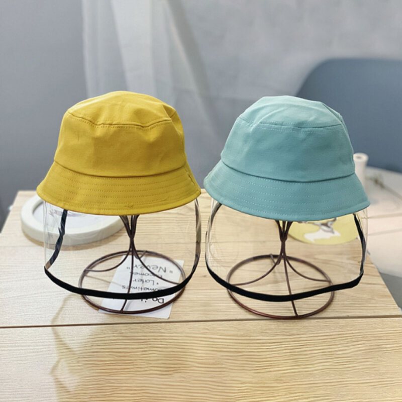 Barn Anti-imma Saliv Dammtät Skyddande Fisherman Bucket Hat Transparent Skyddsmask Hatt