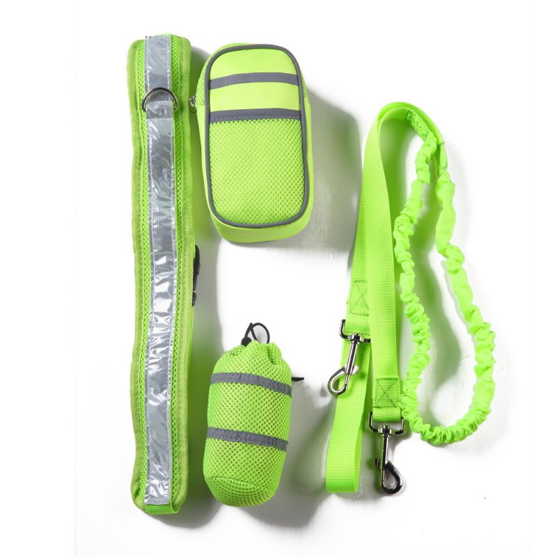 Nylon Pet Running Dog Strip Elastiskt Koppel Dragkedja Bag Reflekterande Midjebälteshållare Set