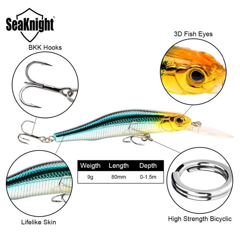 Seaknight Sk022 1st 9g 80mm 0-1.5m Djup Minnow Fiske Lure Bkk Krokar Hårda Beten