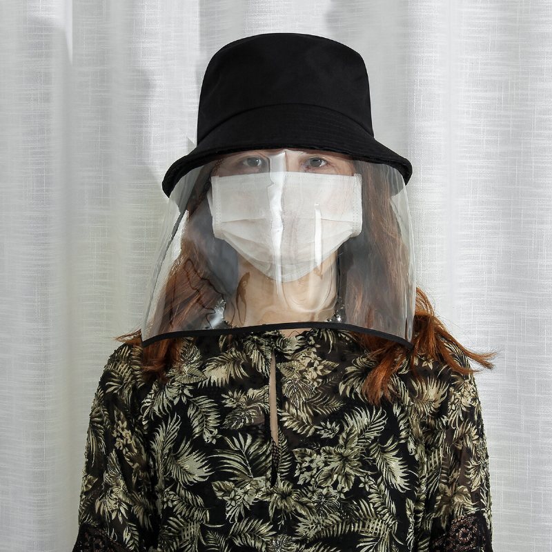 Utomhus Transparent Full Face Shied Hat Skyddande Bucket Hat Avtagbar Anti-spott Dammtät Ansiktsmask Fiskehatt