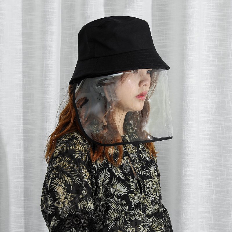 Utomhus Transparent Full Face Shied Hat Skyddande Bucket Hat Avtagbar Anti-spott Dammtät Ansiktsmask Fiskehatt