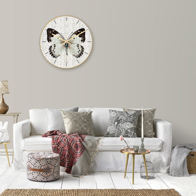 Cc012 Creative Butterfly Pattern Väggklocka Mute Wall Clock Quartz För Hemkontorsdekorationer