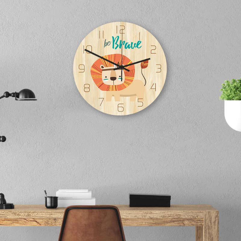 Cc032 Creative Lion Pattern Väggklocka Mute Wall Clock Quartz För Hemkontorsdekorationer