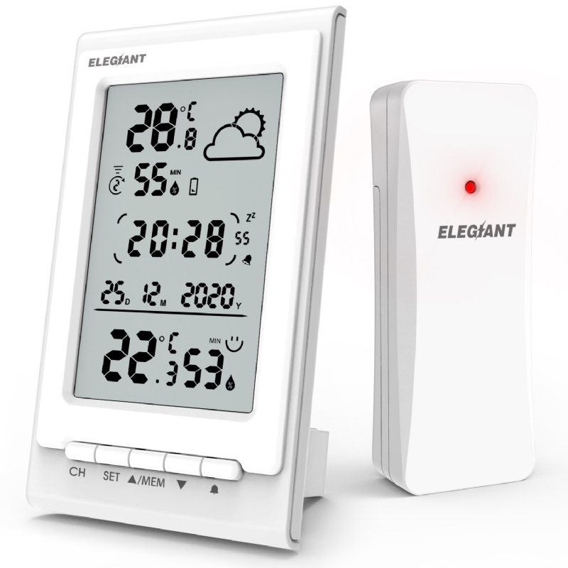 Elegiant Eox-9901 Elektronisk Termometer Hygrometer Multifunktionell Trådlös Hd-glas Väderstation Väckarklocka