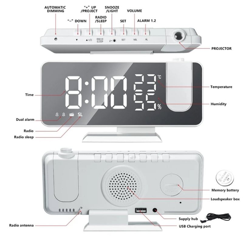 Led Digital Väckarklocka Elektronisk Led-projektor Desktop Projektionsväckarklocka Smart Home Bedroom Bedside Klocka