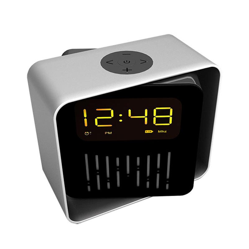 Usb Laddnings-led Bt/tf/fm Bluetooth-högtalare 360 Rotation Radio Alarm Clock