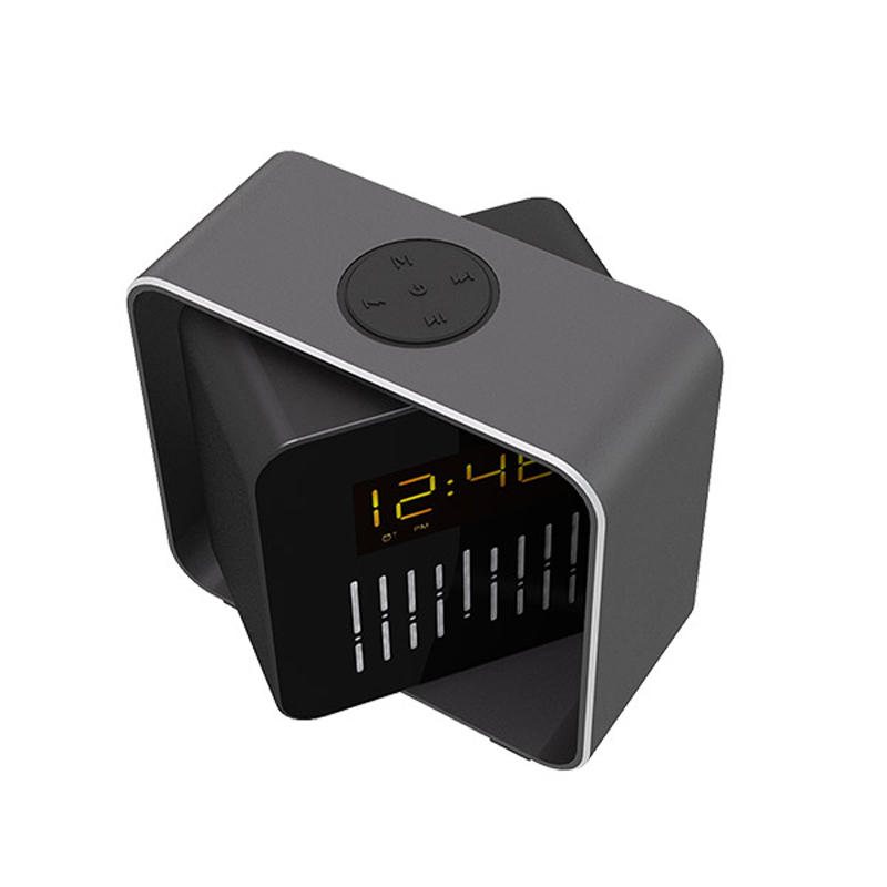 Usb Laddnings-led Bt/tf/fm Bluetooth-högtalare 360 Rotation Radio Alarm Clock