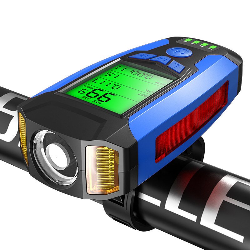 3-i-1 300lm Cob Cykelstrålkastare Lcd-skärm 5-läges Cykellampa 130db Cykelhorn Utomhuscykling