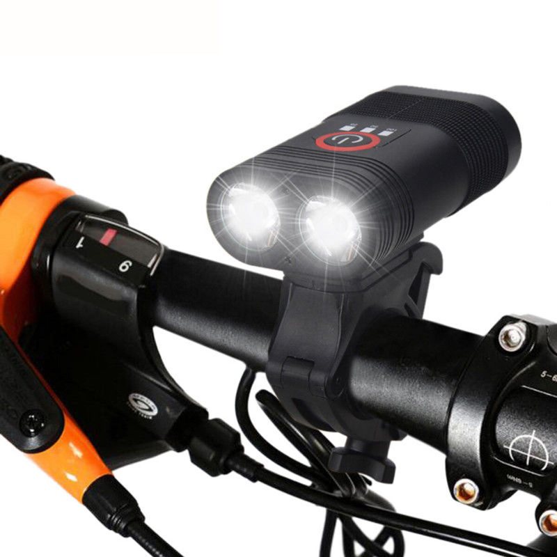 3000lm Dubbel Led Uppladdningsbar Cykel Head Light Type-c Lampa + Roterande Fäste Pannlampa