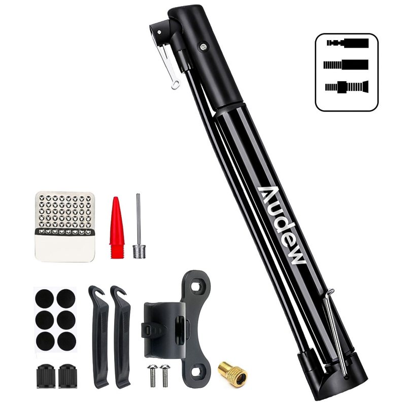 Audew 160 Psi Bärbar Mini Bike Pump Presta & Schrader Valve Mtb Road Bicycle Uppblåsbar 12in Cykelluftpump Med Hopfällbart Handtag För Mountain Bmx Ball