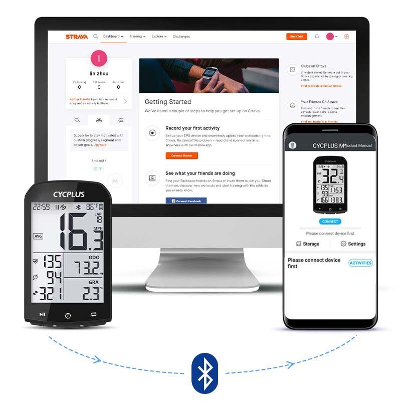 Cycplus M1 Gps Cykeldator Trådlös Med Bluetooth 4.0 Ant+ Cykelhastighetsmätare Vattentät Lcd Bakgrundsbelysning Cykel Vägmätare Stoppur Cykeltillbehör För Mtb Landsvägscykel/stadscykel