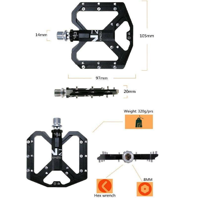 Cykelpedaler Platform Mountain Non-slip Kullager