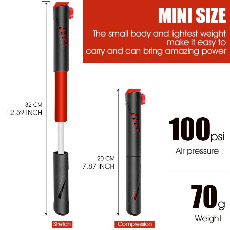 Cykelpump Mini Aluminiumlegering Hand Air 100psi