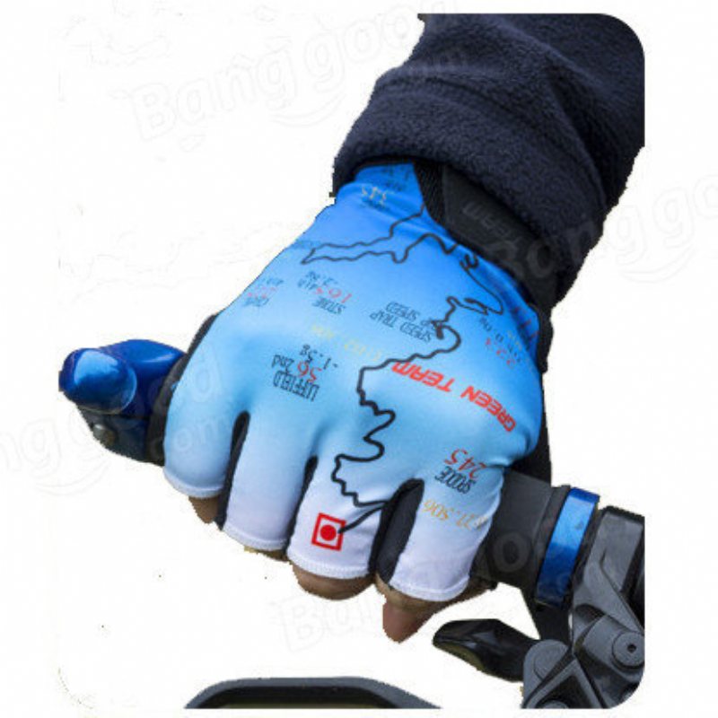 Mountain Cycling Handskar Half Finger Bike Motocross Sport Cykelkarta Skriv Ut Motorcykelvante