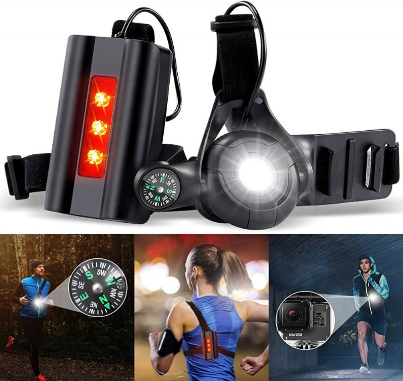 Multifunktion Varningsljus 4 Lägen Usb-bröstlampa Gå Joggingcykel Med Kompass För Actionkamera Cykelljus