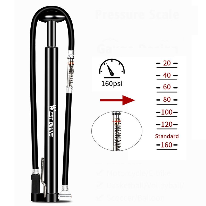 West Biking Högtrycksfotaktiverad Golvpump 160psi Cykelpump Däckluftpump Med Schrader Presta-ventil