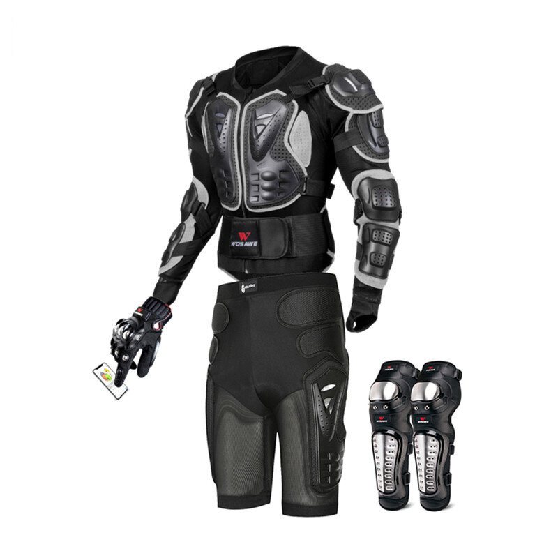 Wosawe Motorcykel Body Armor Suit Motorcykeljacka+höftskydd+handskar+knäskydd Cykelkläder