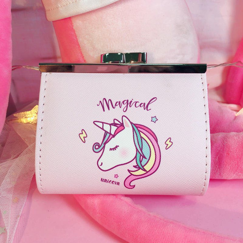 Cartoon Unicorn Pu Change Card Pack Kvinna Söt Spänne Plånbok Bag