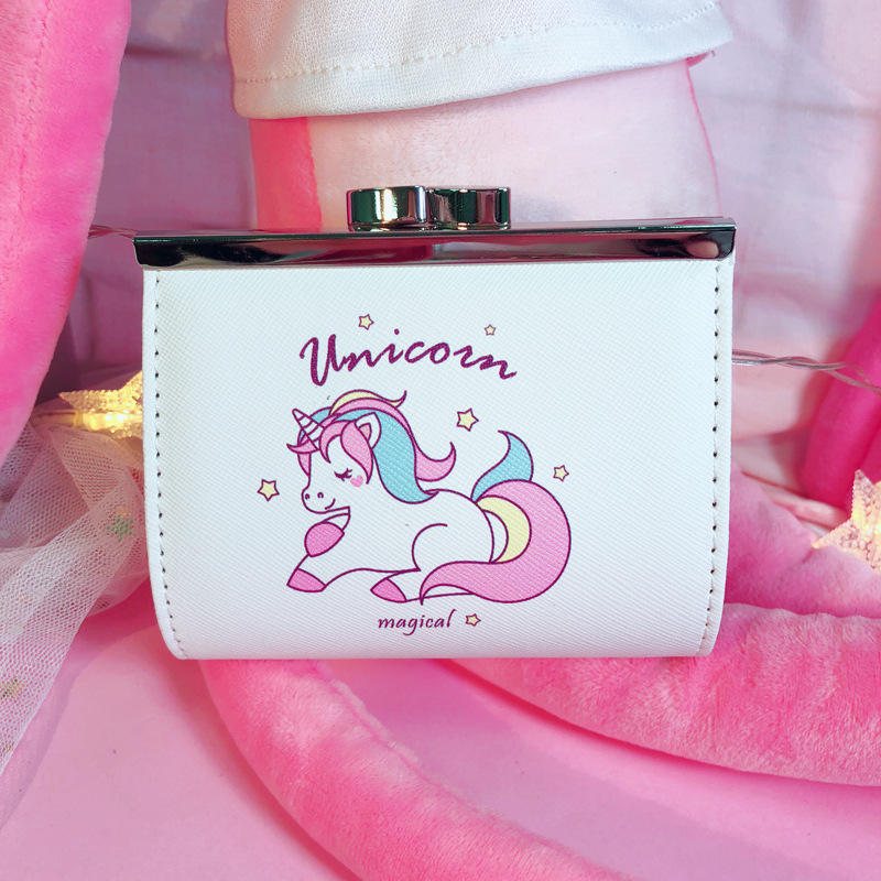 Cartoon Unicorn Pu Change Card Pack Kvinna Söt Spänne Plånbok Bag