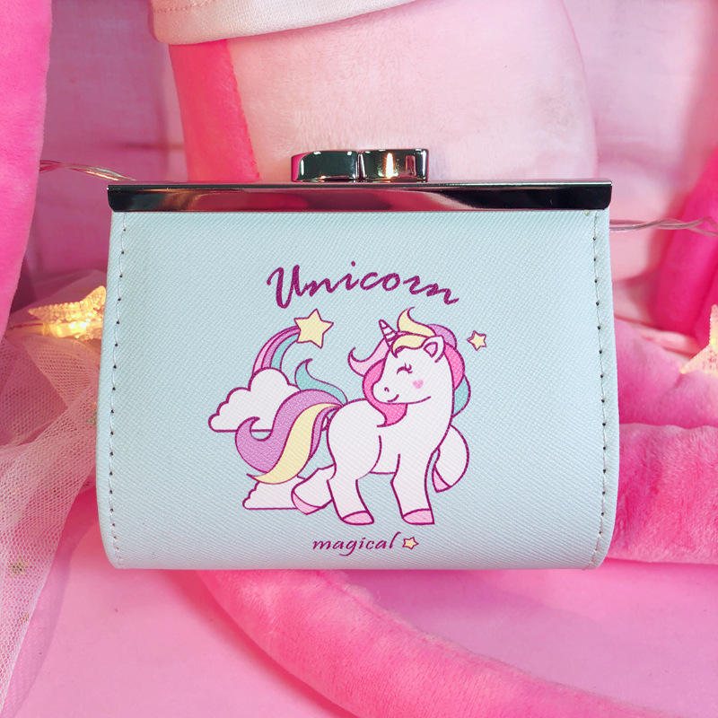 Cartoon Unicorn Pu Change Card Pack Kvinna Söt Spänne Plånbok Bag