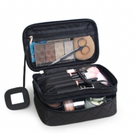 Dubbellager Nylon Dames Kosmetikaväska Vattentät Make Up Handväska Verktyg Organizer Pouch Tvätt Toalett