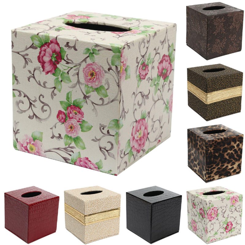 Hållbar Pu-läder Tissue Box Fodral Cover Papper Servetthållare Hemmakontoret