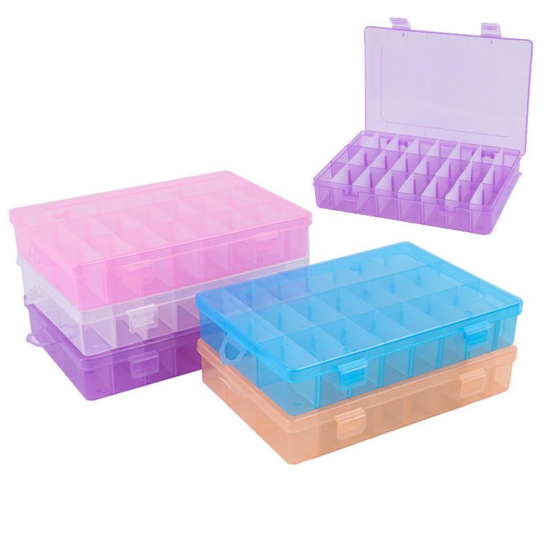 Justerbar 24 Grids Plast Clear Case Box Delar Förvaringsbox